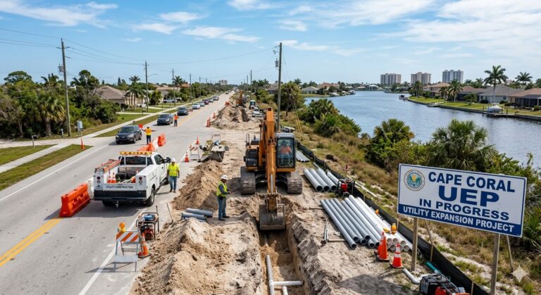 Cape Coral Utilities Extension Project UEP water sewer irrigation expansion map and infrastructure work